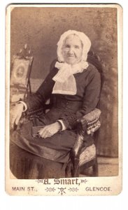 Old Woman in Bonnet, Small Portrait Photograph, A Smart, Glencoe, Ontario