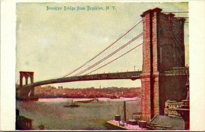 Vtg Postcard 1900s UDB Brooklyn Bridge From Brooklyn New York NY Unused