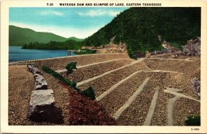 Watauga Dam Glimpse Lake Eastern Tennessee Linen Postcard VTG UNP Vintage Unused 