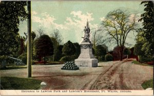 Entrance to Lawton Park and Monument Fort Wayne IN c1914 Vintage Postcard W31