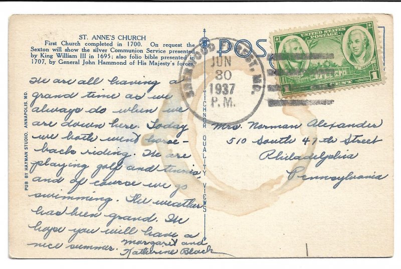 Annapolis, MD - St. Anne's Church - 1937