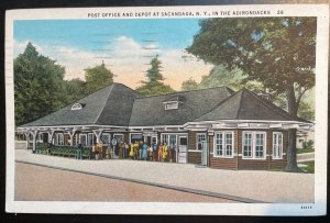 Vintage Postcard 1934 Post Office & Depot, Adirondacks, Sacandaga, New York