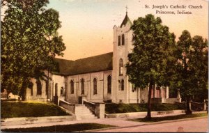 Hand Colored Postcard St. Joseph's Catholic Church in Princeton, Indiana