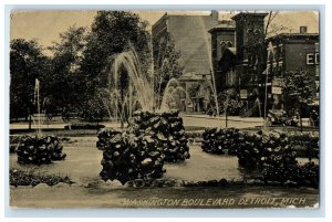 1909 Washington Boulevard Fountain Detroit Michigan MI Posted Antique Postcard 