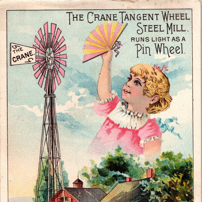 Wind Mill The Crane Tangent Wheel Steel Mill Girl Cows Farm Victorian Trade Card