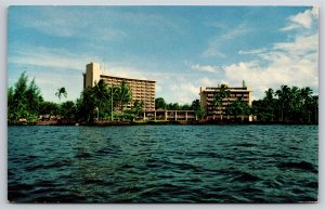 Hilo Hawaii~Ships Eye View Of Beautiful New Naniloa Hotel Bldg~Vintage Postcard