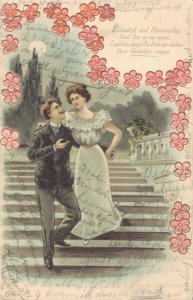 Romantic Man And Woman On Stairs Embossed Vintage Postcard 08.20
