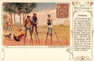 People on Stilts Dogs Sheep Antique Postcard J69641