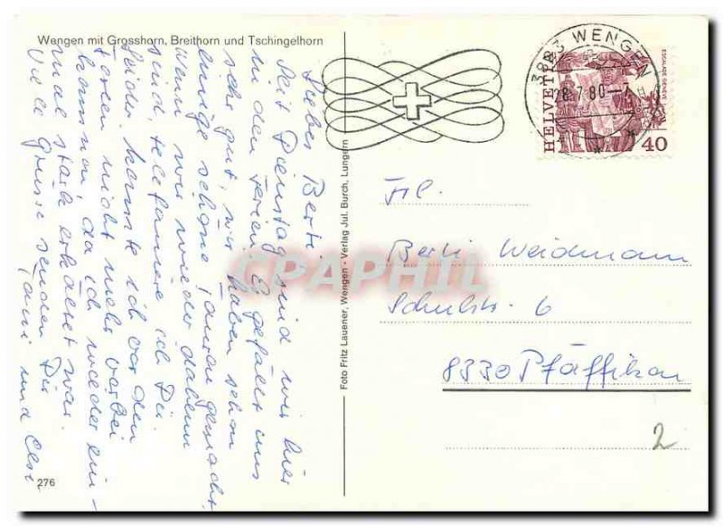Modern Postcard Wengen und mit Breithorn Grosshorn Tschingelhorn