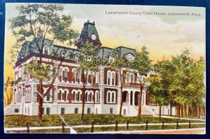 Antique 1900s (1909) Leavenworth Kansas Court House German Postcard