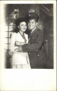 WWII Soldier in Uniform w/ Woman Sweethear Vintage Fashion RPPC Postcard