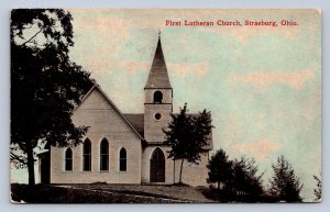 J95/ Strasburg Ohio Postcard c1910 First Lutheran Church Building  99