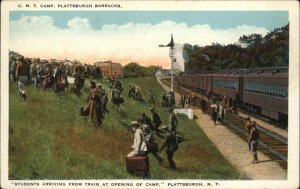 WWI Plattsburgh New York NY CMT Camp Soldiers Arrive at Train Vintage Postcard