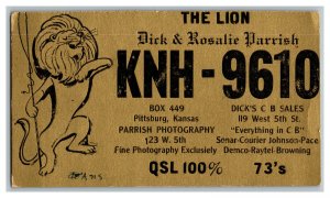 QSL Radio Card From Pitrsburg Kansas KNH-9610