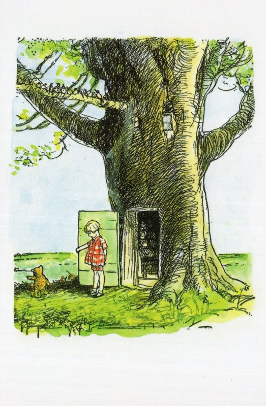 Winnie The Pooh Christopher Robin at Treehouse Book Postcard