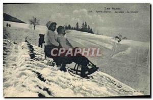 Old Postcard of Sports & # 39hiver skiing sledding in the departure