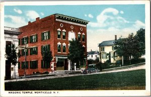 MASONIC TEMPLE, MONTICELLO. N.Y. Vintage Postcard KD3