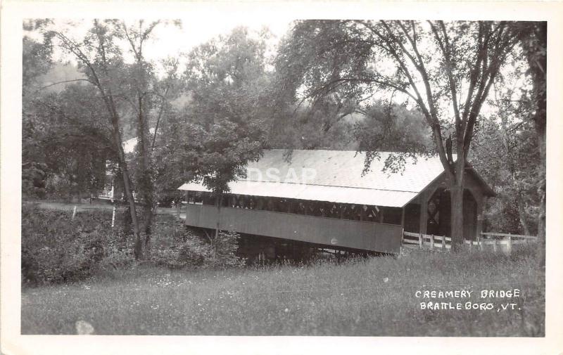 C66/ Vermont VT RPPC Postcard Covered Bridge c1940 Brattleboro Creamery Bridge 4