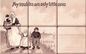 Vintage Postcard 1900's My Troubles Are Only Little Ones Mother & Children