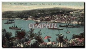 Old Postcard Villefranche Panorama La Rade A feast day Yacht