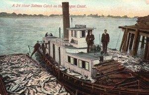 Vintage Postcard Fishermen's  24 Hour Salmon Catch On The Oregon Coast Fishing