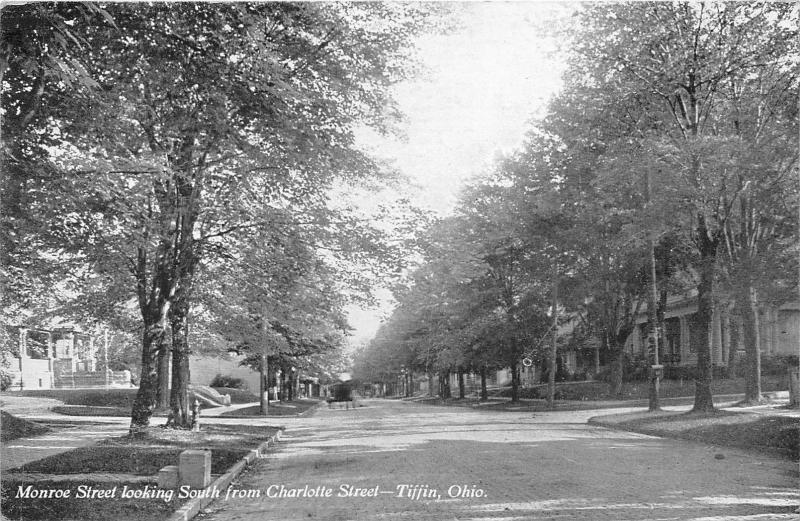 Tiffin Ohio~Monroe Street South @ Charlotte Street~Residential Area~1908 B&W Pc