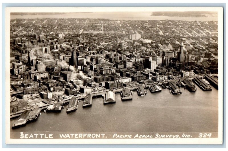 Seattle Washington WA Postcard RPPC Photo Seattle Waterfront Aerial View c1930's