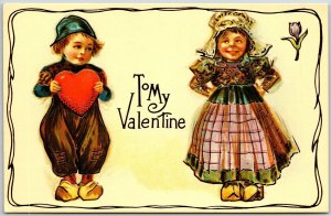 To My Valentine Cute Little Couple Boy Holding Big Heart Greetings Postcard