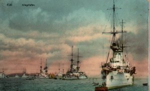 German Imperial Navy Battleship Kiel Naval Port WWI c1910 Postcard