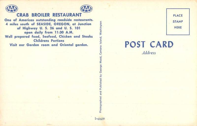 Seaside Oregon Crab Broiler Restaurant Street View Vintage Postcard K57459