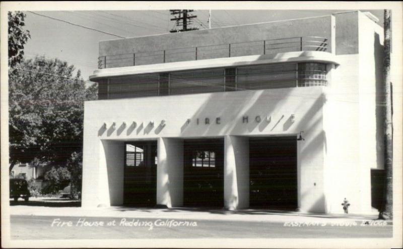 Redding CA Fire House Station Real Photo Postcard - Eastman