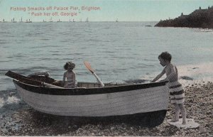 Fishing Smacks Children Fishermen Brighton Postcard