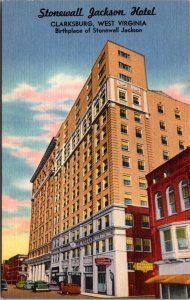 Linen Postcard Stonewall Jackson Hotel in Clarksburg, West Virginia