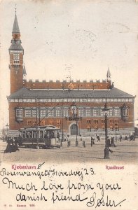 B224 Denmark 1904 Copenhagen Raadhuset Town Hall Tram vintage postcard