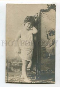 3127335 GIRL in NIGHTY near Folding Screen Vintage PHOTO PC