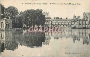 Postcard Old Palace of Fontainebleau Chateau and the Pond Pavilion Carp