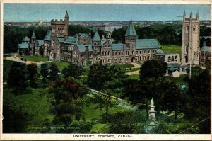 Vtg 1930's University of Toronto Birds Eye View Ontario Canada Linen Postcard