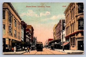 K10/ Galveston Texas Postcard c1910 Market Street Trolley 386
