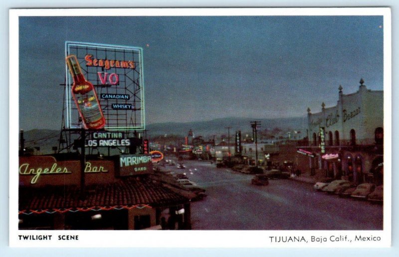 2 Postcards TIJUANA, MEXICO ~ Day/Twilight PANORAMIC VIEW Night Neon c1940s