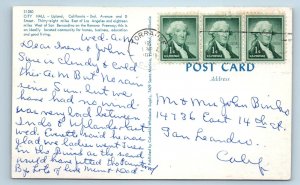 UPLAND, CA  ~ Upland CITY HALL ~ DECO 1960 San Bernardino County Postcard