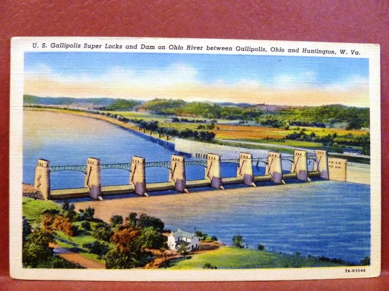 Postcard WV Huntington US Gallipolis Super Locks Ohio River Gallipolis OH