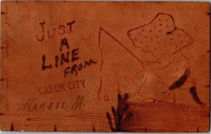 Leather, Just a Line from Canon City CO Girl Fishing c1905 Vintage Postcard C62