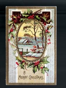 1909 Christmas Scene Embossed Picture Postcard!
