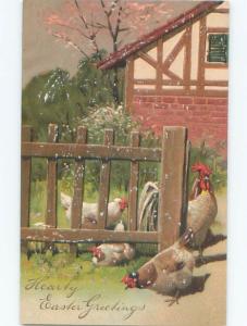 Pre-Linen Easter CHICKENS BY THE FENCE AB4178