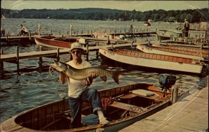 Chautauqua Lake New York NY Muskel-lunge Fishing Vintage Postcard