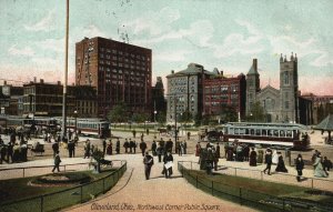 Vintage Postcard 1912 View of Northwest Corner Public Square Cleveland Ohio OH