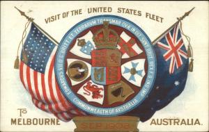 Melbourne Australia US United States Naval Ship Fleet 1908 Flags Postcard