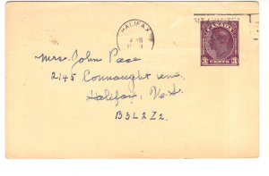 Postal Stationery, Canada, George VI 3 Cent Purple Postcard Used Halifax