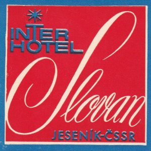 Czechoslovakia Jesenik Interhotel Slovan Vintage Luggage Label sk3352