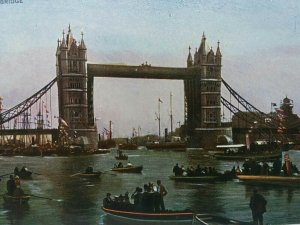 Boating Regatta on the River Thames Near Tower Bridge London Antique Postcard